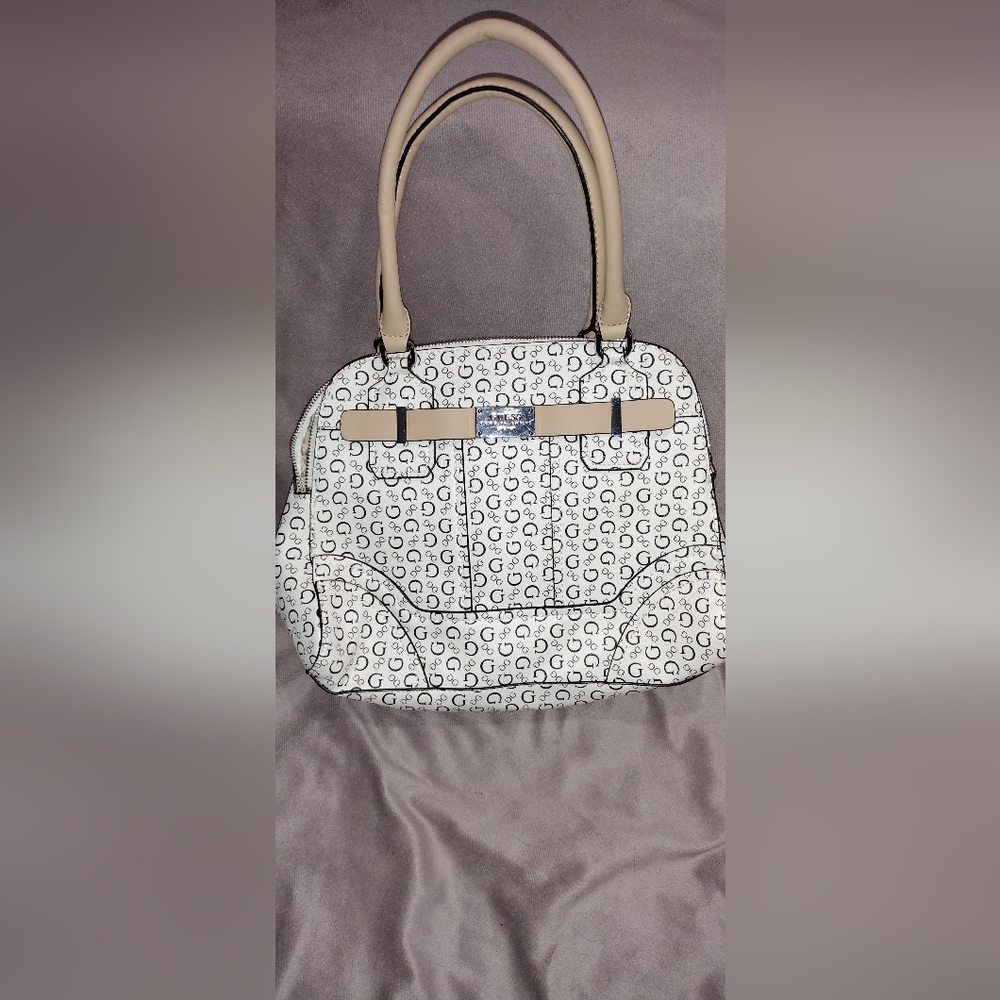 Guess Beige and Black Monogram Handbag